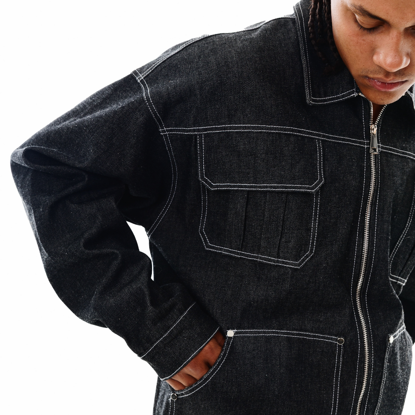 PIGNEO Carpenter Jacket Raw Denim Negro