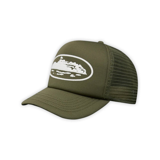 Corteiz Island Olive Logo Trucker