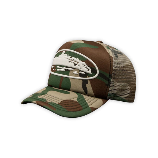Corteiz Island Woodland Camo Logo Trucker